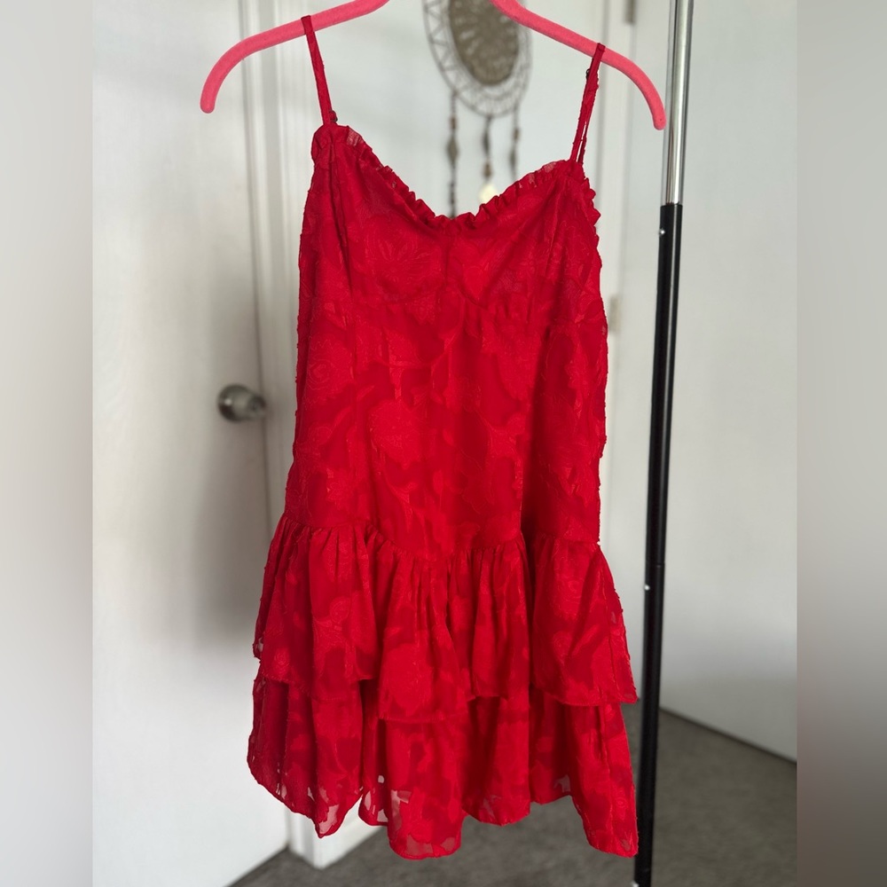 Red Lace Tiered Dress